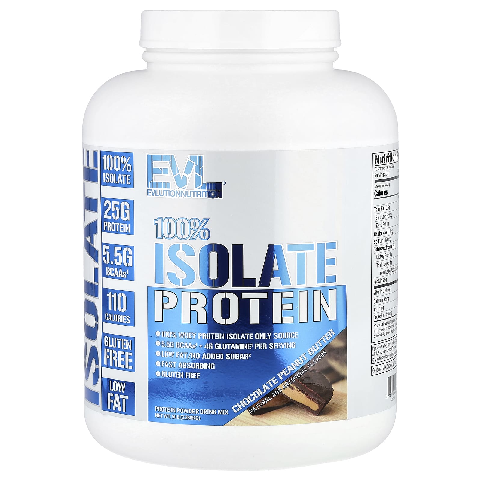

100% Whey Protein Isolate, Chocolate Peanut Butter Flavor, 2.268Kg(5Lbs)