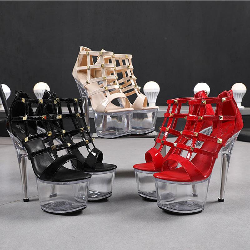 Women's Shoes Strap Transparent Sexy Stud High Heel Black Stiletto Sandals 1986 Series 20cm Heel 10cm Platform LFD