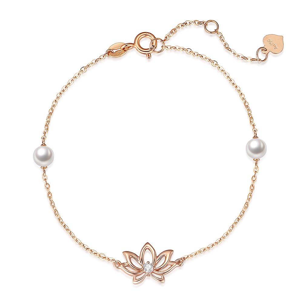 

FANCIME Браслет для K18 Рожевий Прісноводний Лотос Розкішне 18K Золото Білий Подарункова Упаковка входить Жінки, Золото, Перли, Квітка, Цирконій, Підвіска,