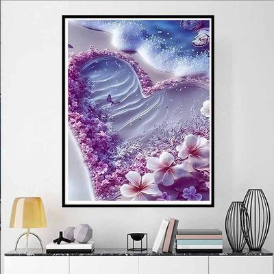 Nouvel Arrivage 5D DIY Peinture Diamant Cercle Complet "Plage Cœur Violet" Broderie Point de Croix Décoration Intérieure Cadeau