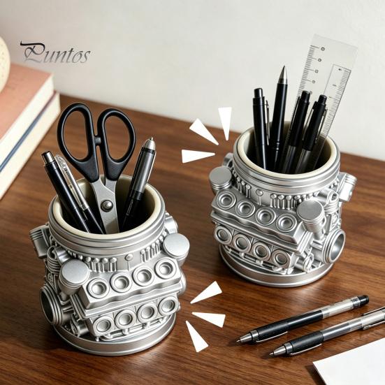 Unique Men Gift Engine Model Pen Pencil Holder, Creative Desk Organizer for Home Office, Hard Industrial Texture Decor Desktop Stationery Storage Car