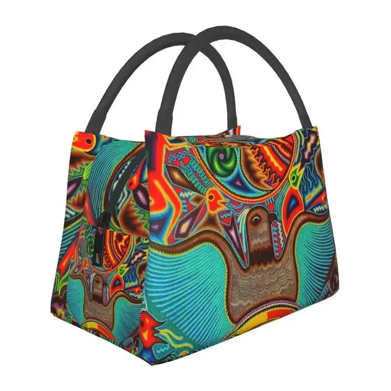 Huichol Traditional Native Thermal Insulated Lunch Bag Women Shamanic Ceremony Folk Art Portable Lunch Tote Meal Food Box