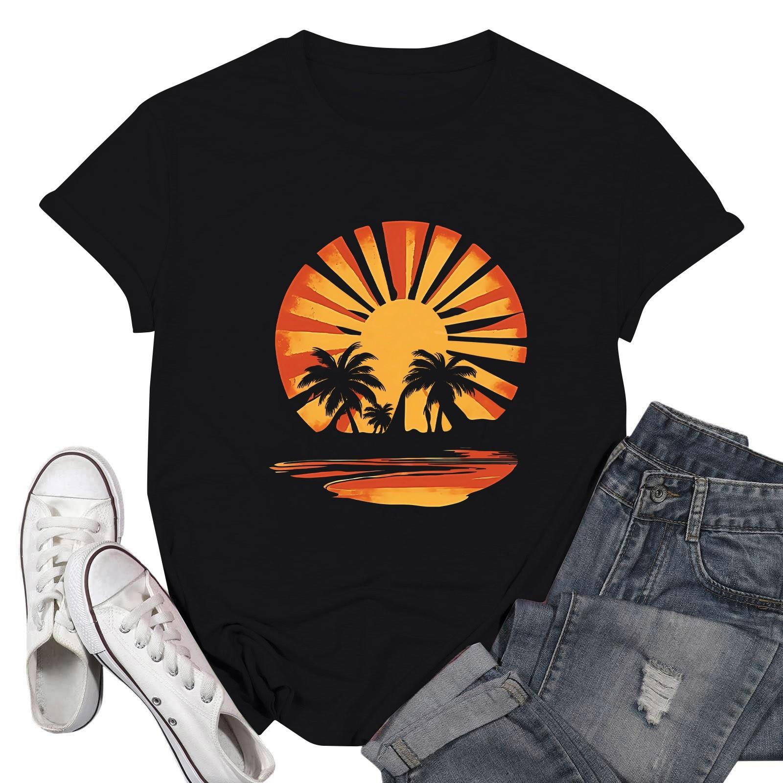 

Женские модные повседневные пуловеры с короткими рукавами и круглым вырезом с принтом XL чёрный