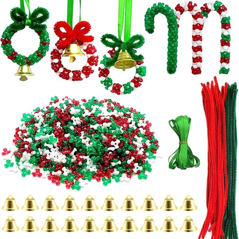 1570 PCS Christmas Beaded Ornament Kit Party Craft Wreath Candy Cane DIY Decoration Pendant For Christmas Hanging
