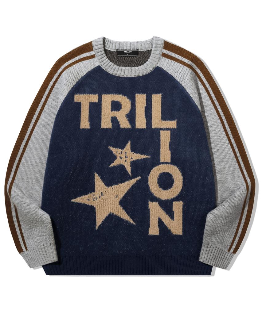 TRILLION Washable Raglan Hairy Graphic Track Knit_Navy