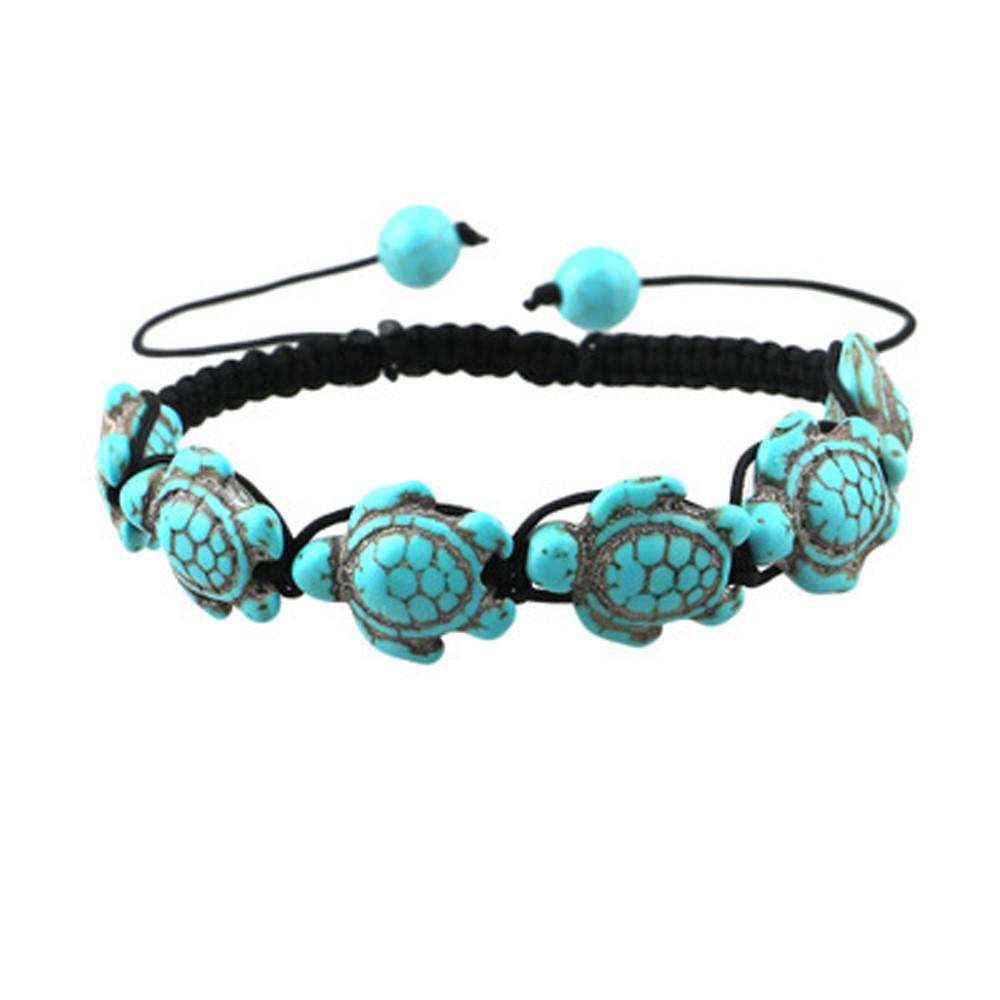 Bohemian Beaded Bangle Bracelet with Pendant - Turtle, Fish and Bear One Size
