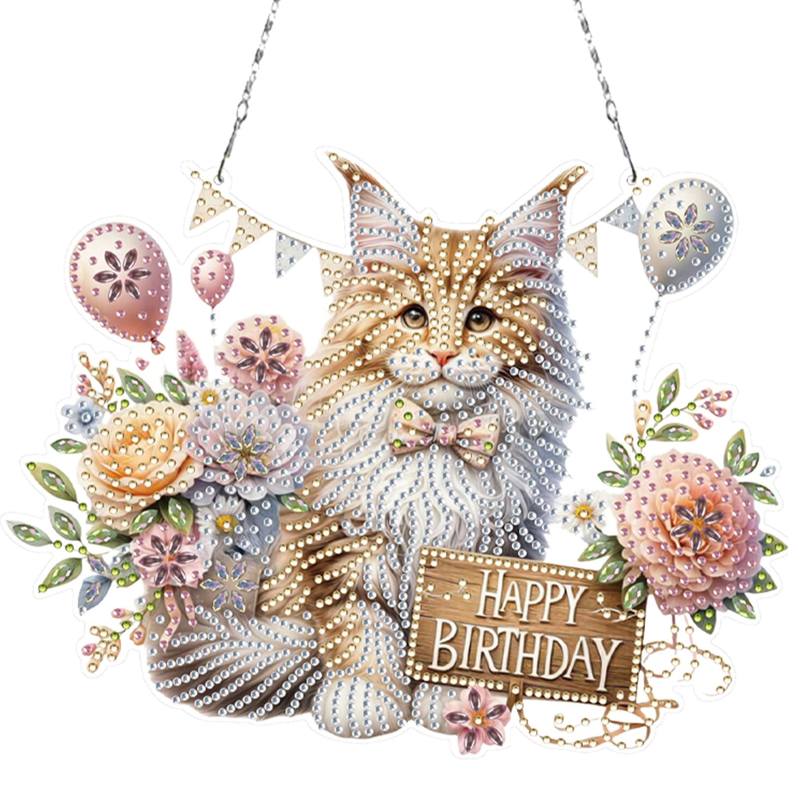 

Cat 5D DIY Diamond Painting Acrylic Pendant Decor Diamond Art Painting Pendant for Home Wall Window Door Decor Gifts