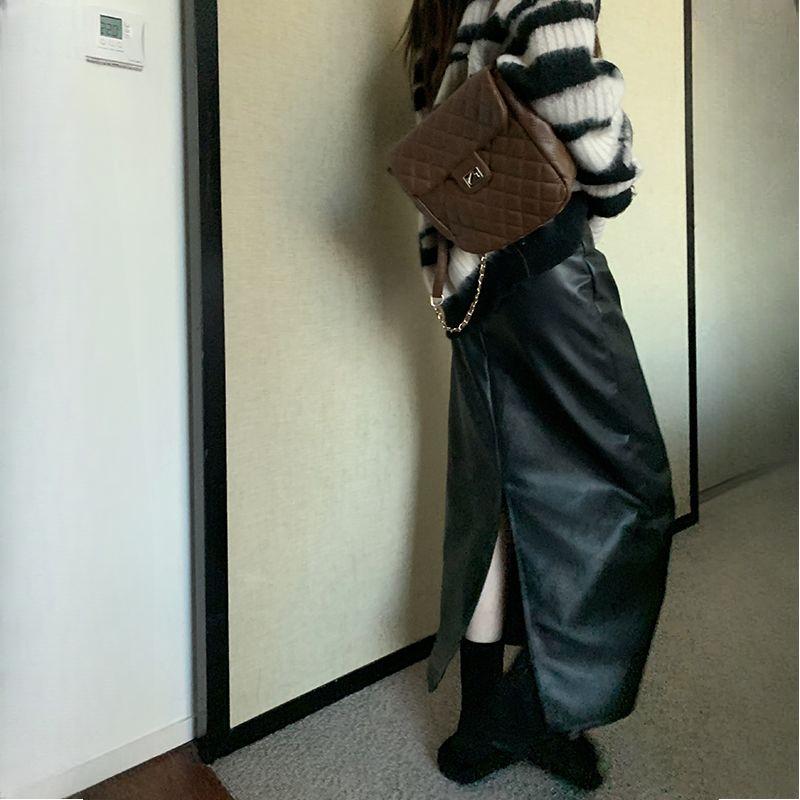 Loose Outer-Wear Women's Early Autumn Slim-Fitting Midi Skirt High Waist Long Skirt With Split Design
