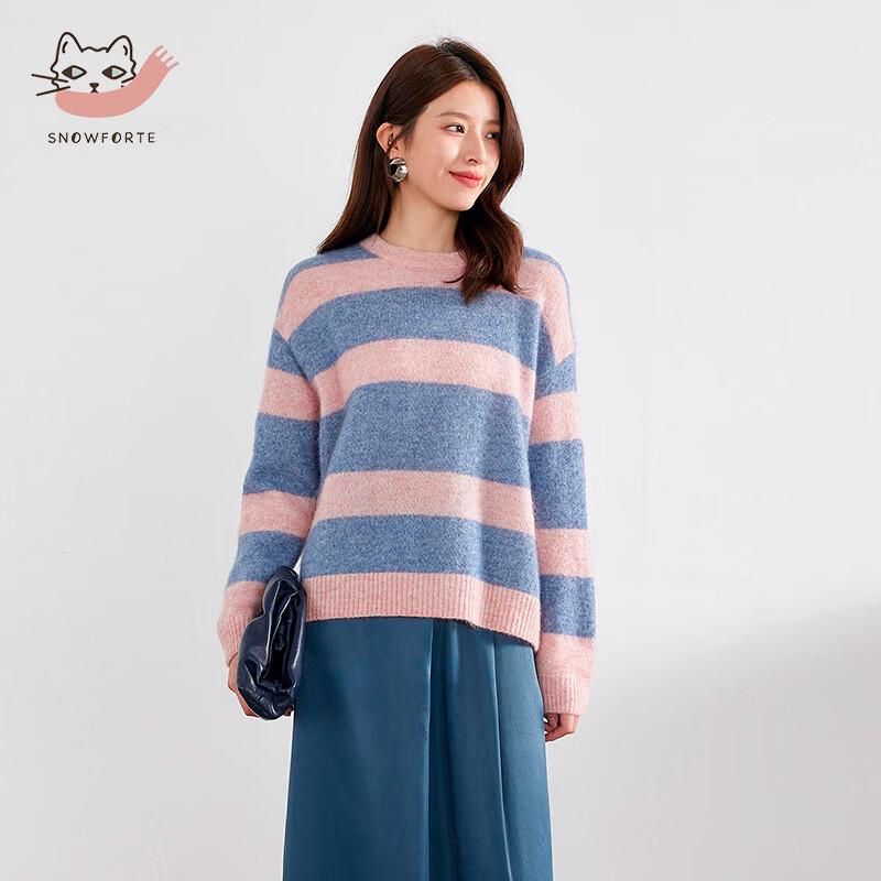 

Snofford Женский полосатый трикотажный свитер из смесовой шерсти с приспущенным плечом S/95