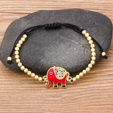 

Nidin New Design Red/Blue/Black Colors Elephant Bracelet Copper Zircon Bead Bangles Handmade Adjustable Jewelry Party Gifts красный