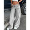 American Retro Low-rise Non-elastic Washed Straight Jeans Women's Wide-leg Denim Pants