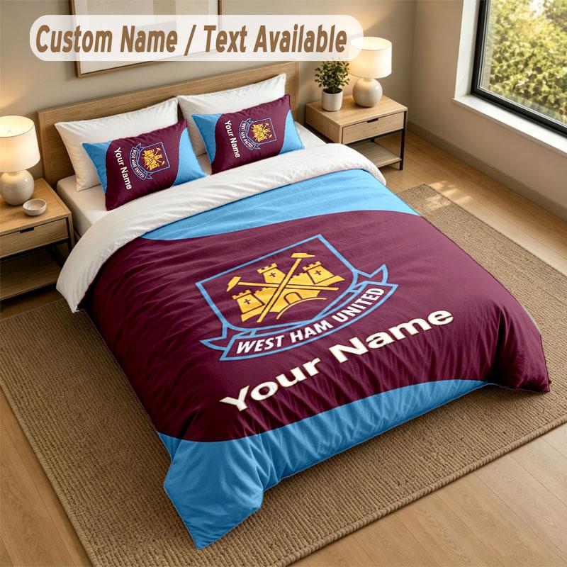 Bedding Set 1 Duvet Cover 2 Pillowcases West Ham United FC Print Soft Bed Linen Bedroom Decor