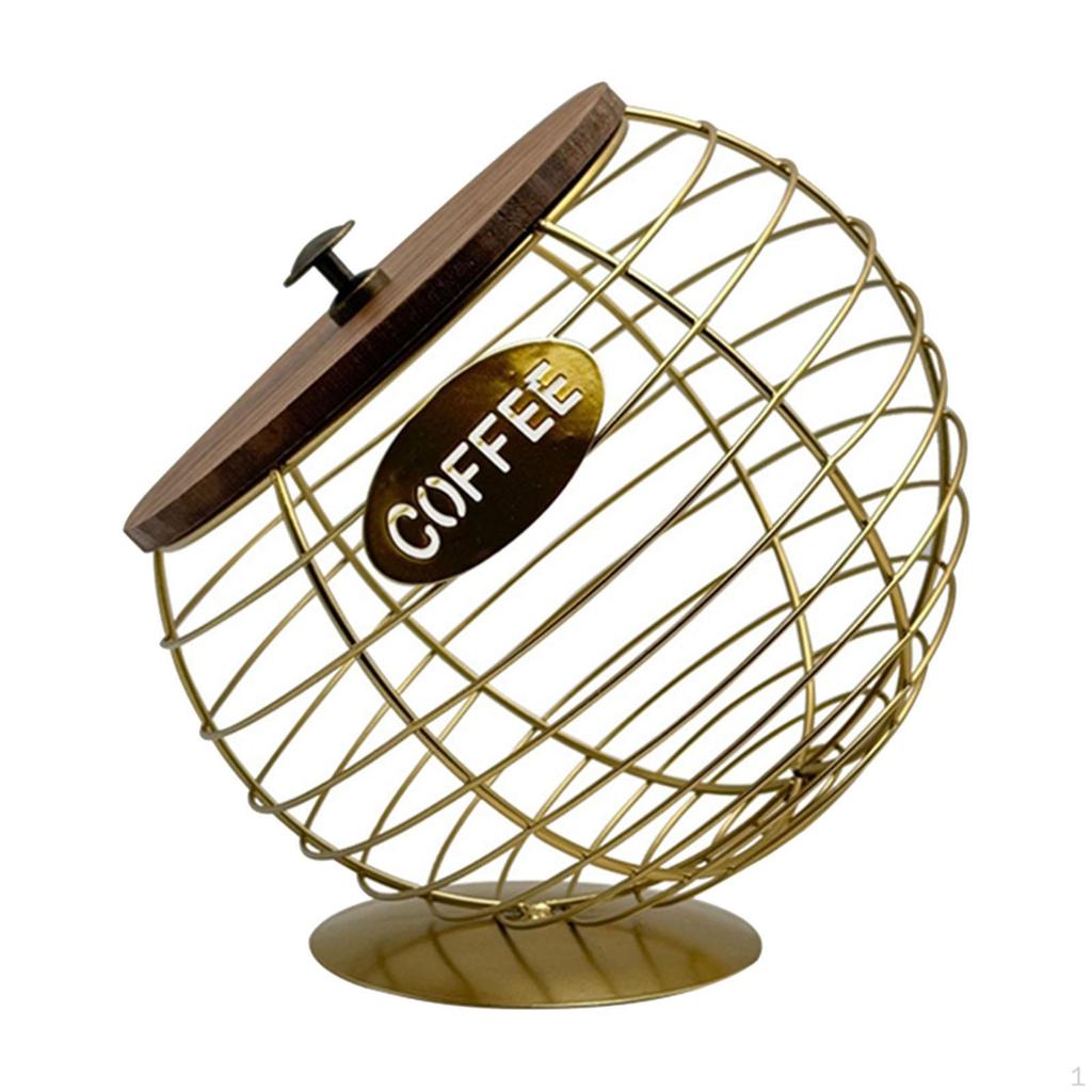 Coffee Capsule Holder Pod Container Decorative Basket Iron Wood Elegant
