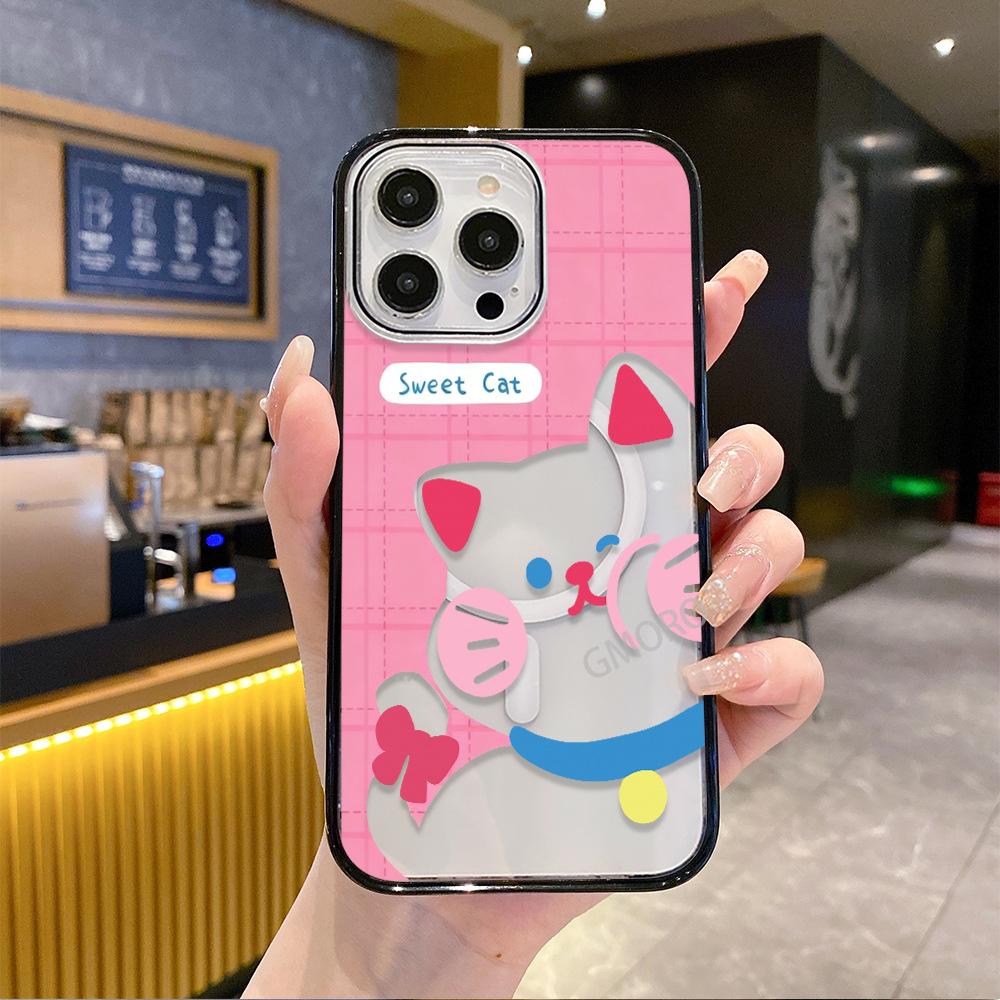 Simple and Cute Sweetheart Cat Painted iPhone17ProMax Apple 16P Black Edge Acrylic AIR Mobile Phone Case