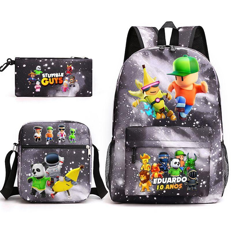 Large Capacity Schoolbag with Shoulder Strap; Student Three-piece Pencil Case Set