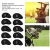 10 PCS Golf Club Head Covers Golf Iron Pole Net Cover Club Protective Head Covers with Numbers Black