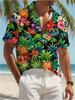 Men's Casual Hawaiian Shirt, Tropical Print (Pineapples, Flowers, Leaves), Short - Sleeved, Polyester Material, Multiple Specifications Available,