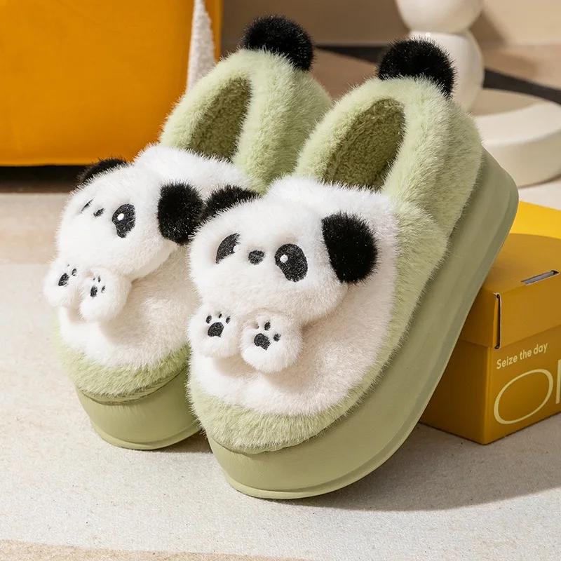 Mode Winter Damen Hausschuhe Niedliche Cartoon Hausschuhe Zuhause Warme Baumwollhausschuhe für Damen 6cm Hohe Plateau Flauschige Hausschuhe Zapatos Mujer