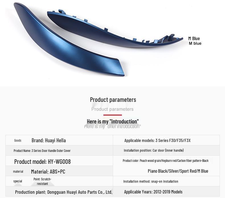 Kryt kliky dveří z uhlíkových vláken pro BMW řady 3, řady 4 a 3GT Interiér.