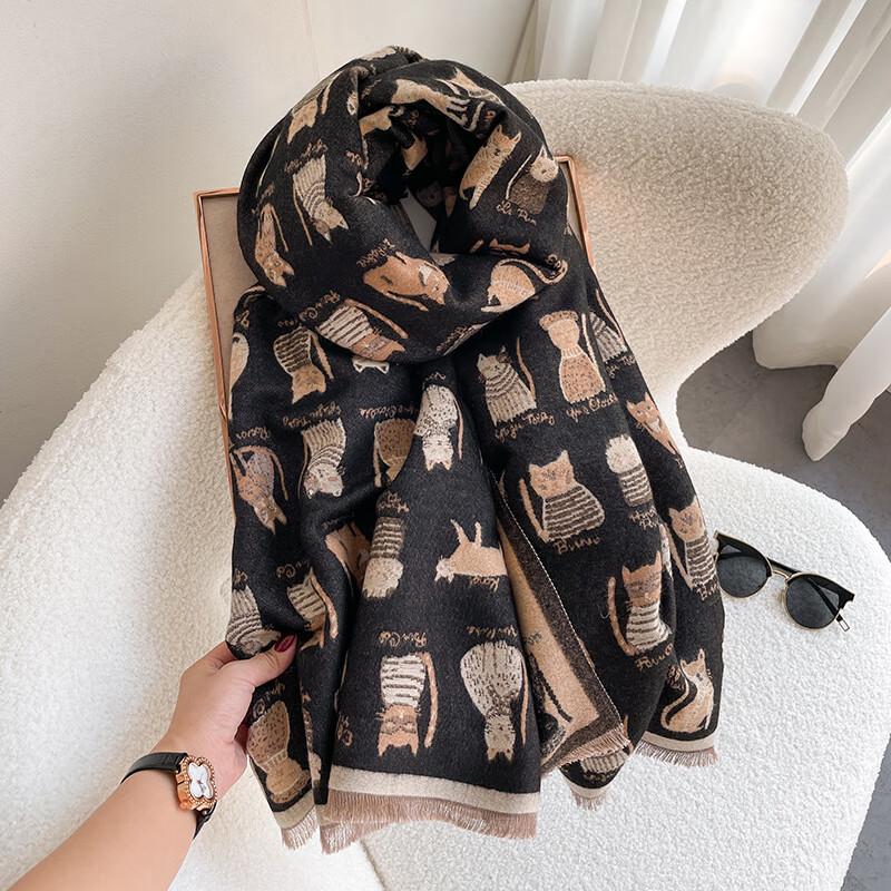 Cute Cartoon Kitten Faux Cashmere Scarf for Women