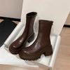 Thick Heel Platform Martin Boots British Stretch Skinny Boots Small Brown Short Boots