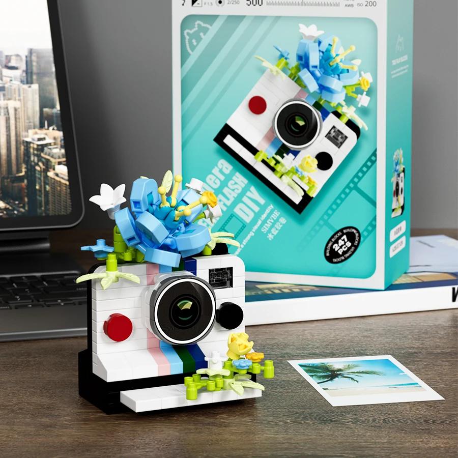 Creative Camera&Flowers Building Blocks DIY Toys Small Particle Bricks Assembly Puzzle Toys For Kids Gifts Sets