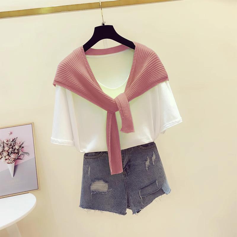 Stylish Women's Knit Shawl - 2026 Spring Celebrity Style Shoulder Wrap with Knotted Neckline Faux Collar Scarf