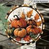 2D Flat, 1pc Round Aluminum Metal Sign, Charming Vintage Pumpkin Wreath Metal Sign, Rustic Fall Autumn Wall Hanging Decor, Perfect for Fall, Front