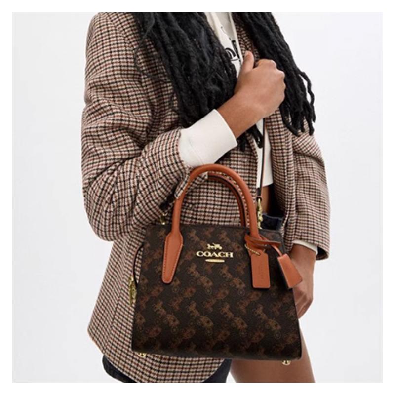 COACH ANDREA CARRYALL 22 carriage pattern print artificial leather crossbody handbag small size women's truffle color