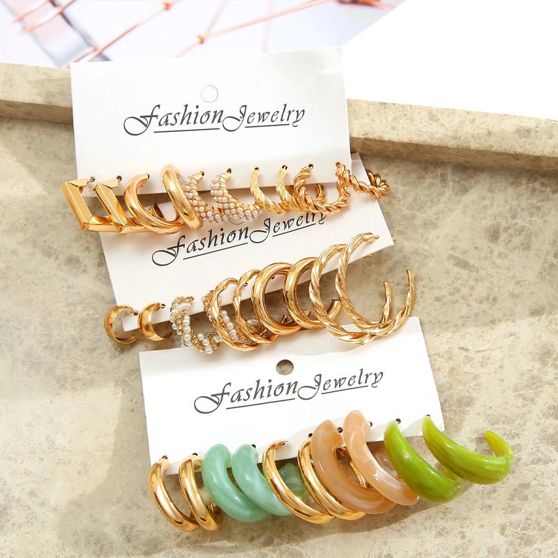 Colorful Geometric C Alloy Resin Earrings For Women New Festive Parties In Europe And The United States Jewelry Gift