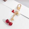 Cute Cherry Keychain With Pearl And Heart Charm Resin Fruit Pendant Bag Accessory For Women Girls