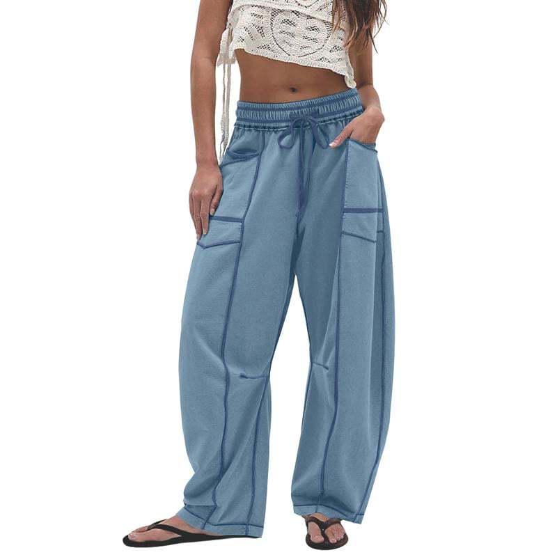 2025 Women s Loose Wide-Leg Drawstring Summer Pants - Casual Hot-Selling Sweatpants 4XL синий