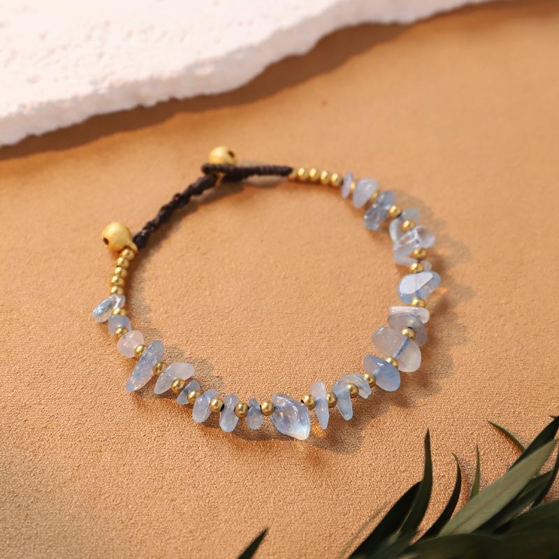 Hand-woven natural crystal bracelet Aquamarine amethyst men's and women's stacked bracelet, poker hand rope