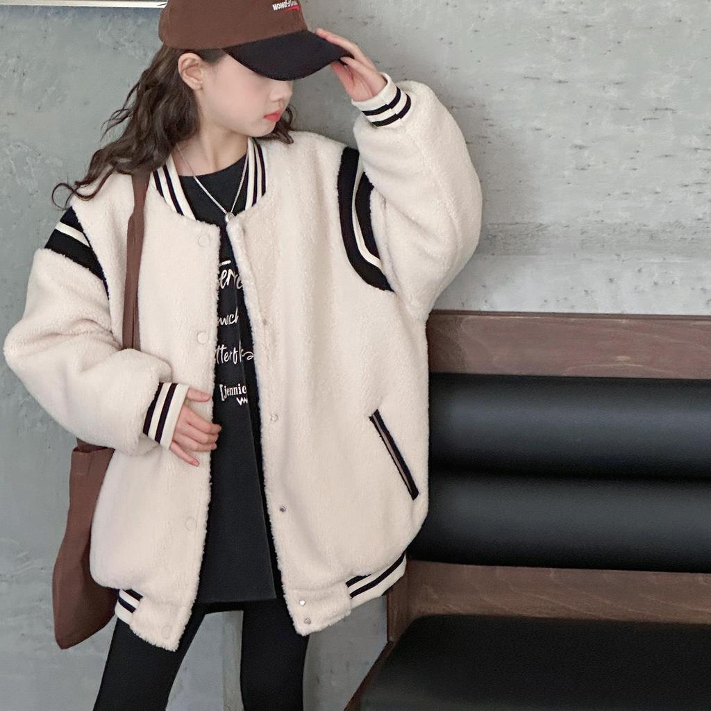 Girls' Quilted Thick Jacket - Korean Style Baseball Uniform for Autumn/Winter 2025