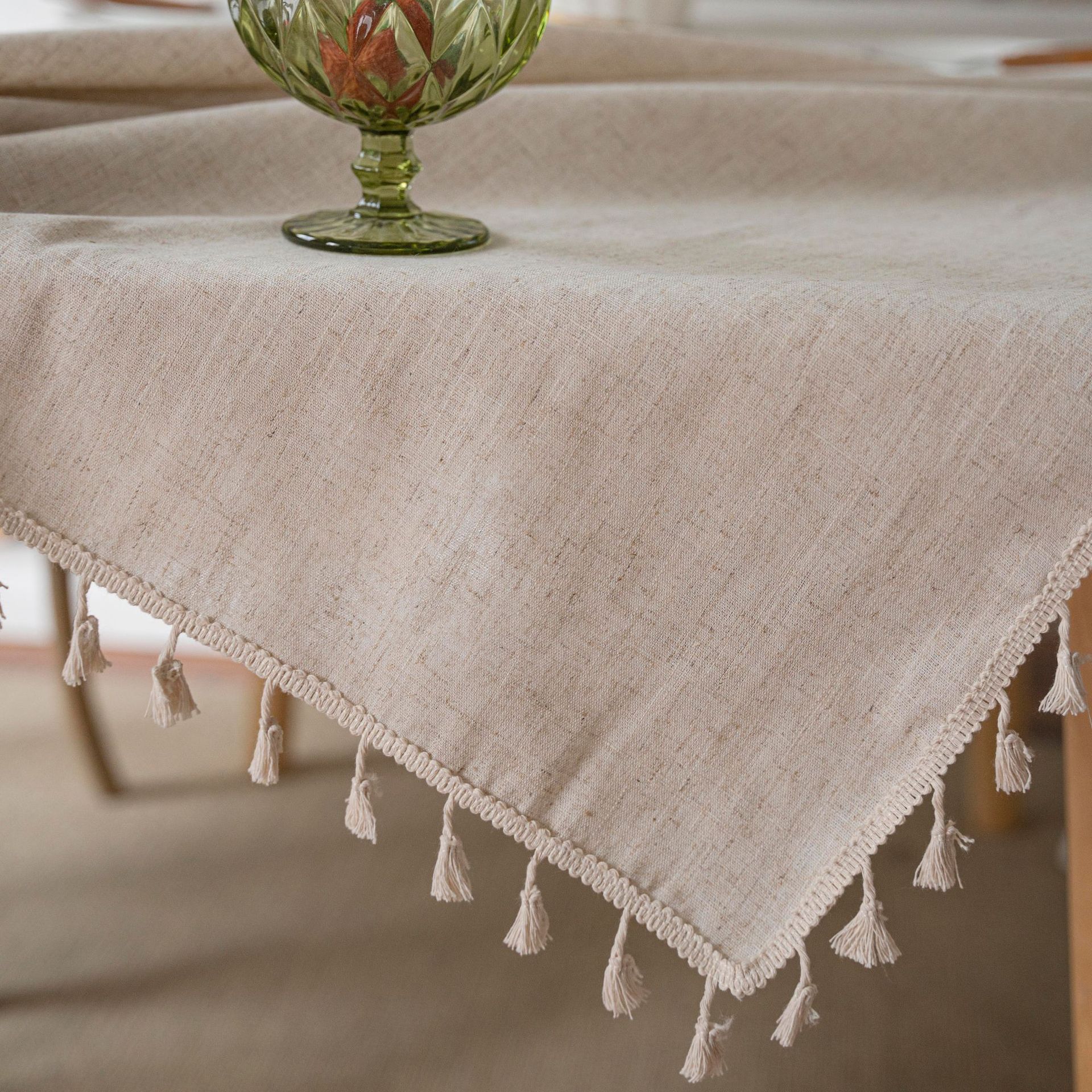 Nappe en mélange de lin, Frange rectangulaire, Dentelle de corde de jute, Housse de table anti-poussière, pour la décoration de table de cuisine, de salle à manger, de fête, de thé 150x200cm