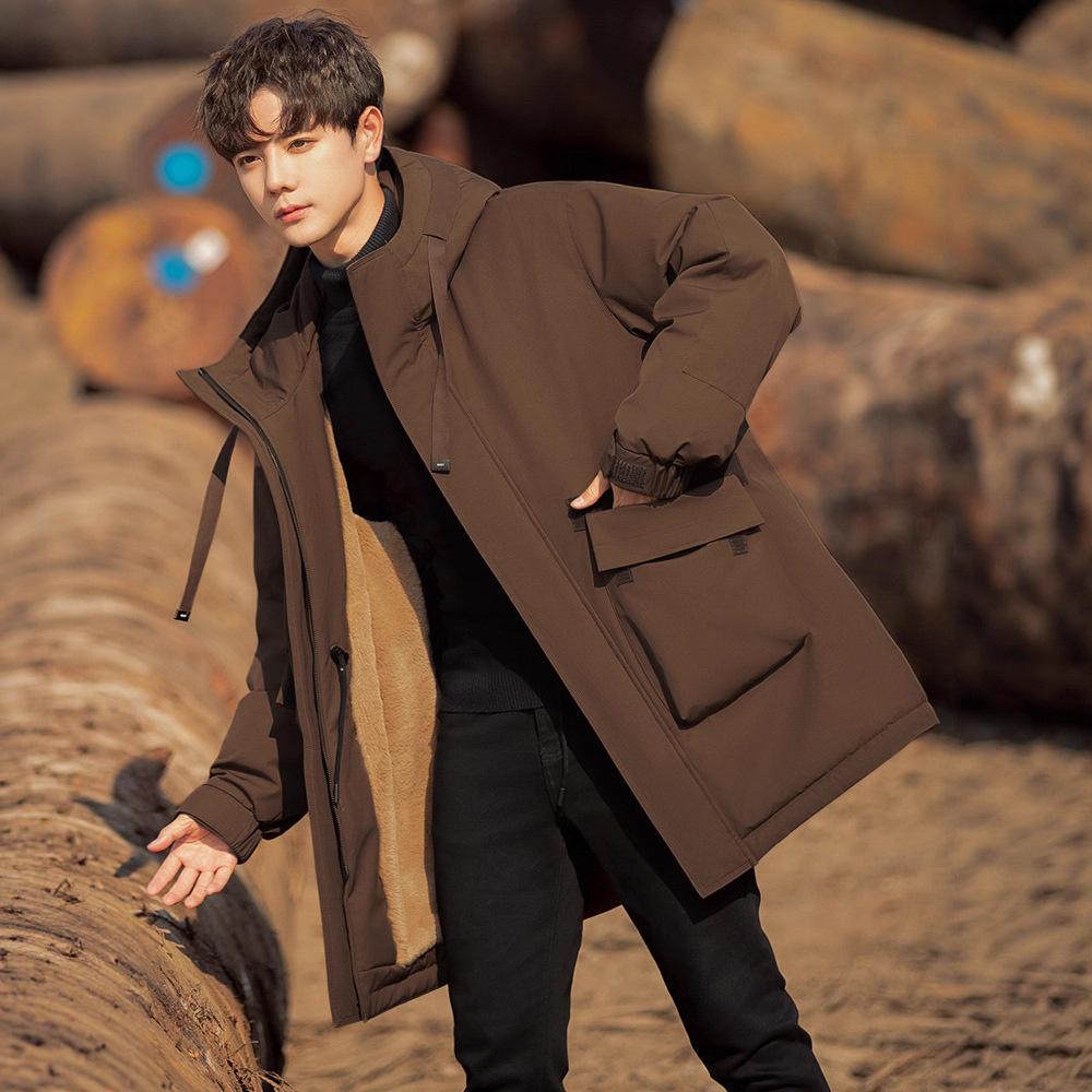 2025 Herren Winter Mittellange Daunenjacke mit Kaninchenfellfutter