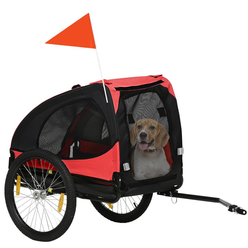 Dog Trailer, Foldable Bicycle Trailer for Dogs, Water-Resistant, Oxford Fabric, Metal, 140 x 71 x 83 cm, Red