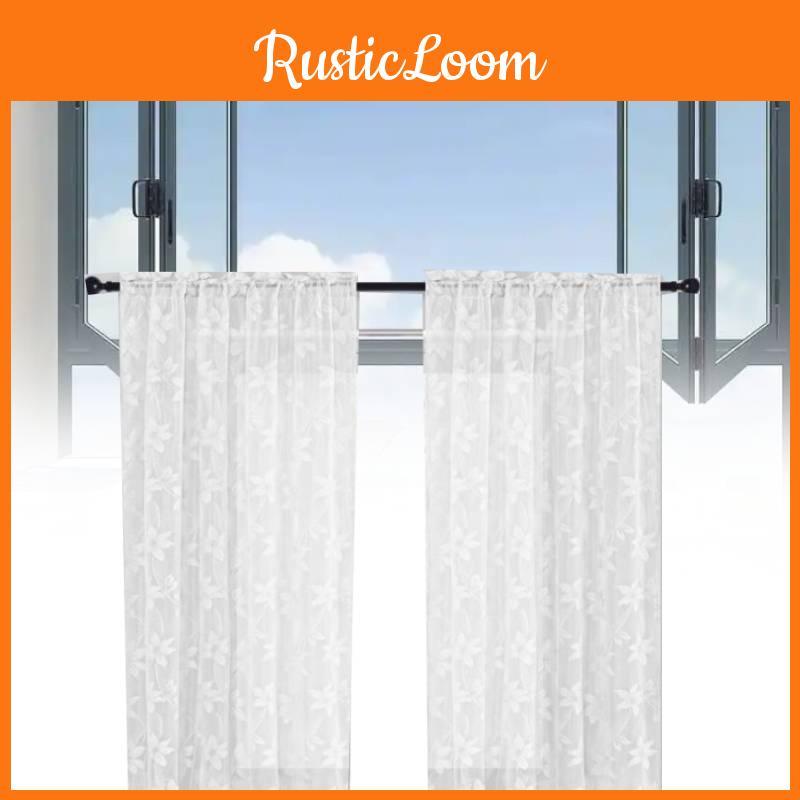 Lace Floral White Sheer Curtains For Daily Bedroom Kitchen Decoration Set Of 2