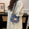 Koreanische Version Denim Crossbody-Tasche mit süßer Katzenstickerei – Verstellbarer Riemen, Kleine Sling-Tasche mit mehreren Taschen für Damen