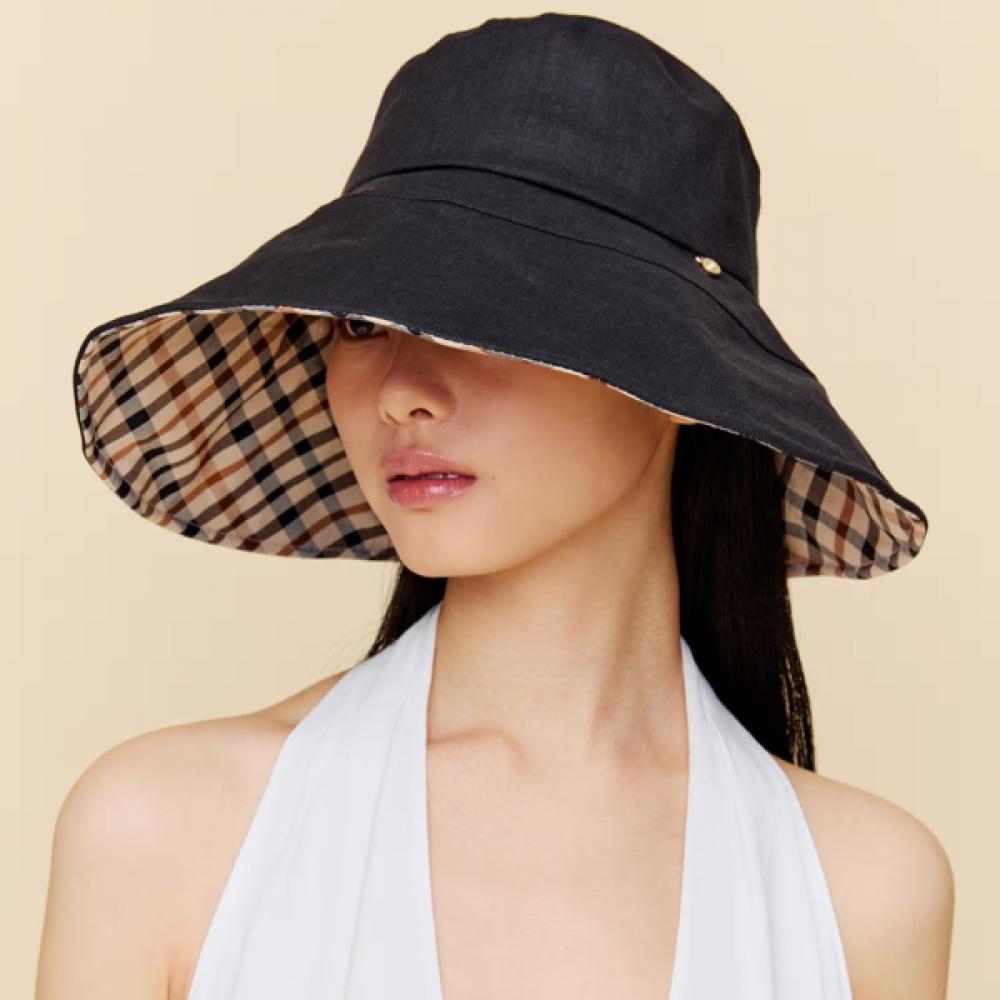 DakS Women S Black Check contraSt Linen Floppy Hat Dche6e122bk Single option