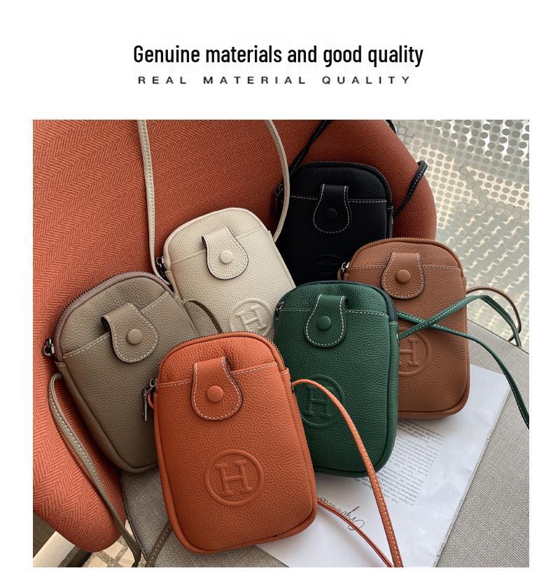 2025 Wielofunkcyjna Torba Crossbody na Telefon z Prawdziwej Skóry - Wytłaczana Skóra Bydlęca Licowa Torba na Ramię