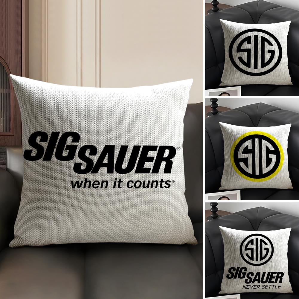 S-Sig Sauer Cushion Cover Summer Breathable Linen Organic Fabric Double-Sided Printing Sofa Pillow Case Home Decor