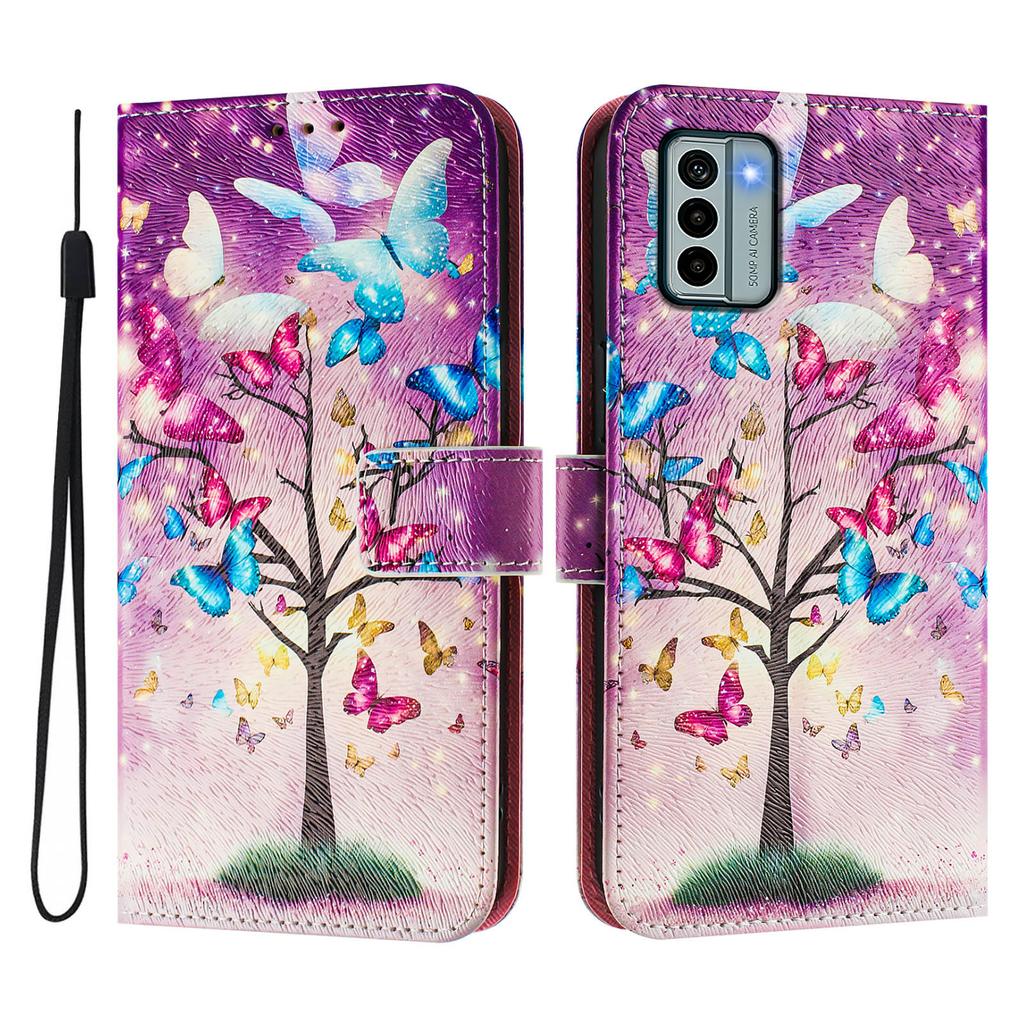 Schmetterlingsbaum Luxus Bemaltes Lederhülle Brieftasche Buchstil Abdeckung für Nokia C12,C32,C02,C22,G22,G11 4G,G21 4G,G42,G10,G20,C10,C20,HMD Pulse...