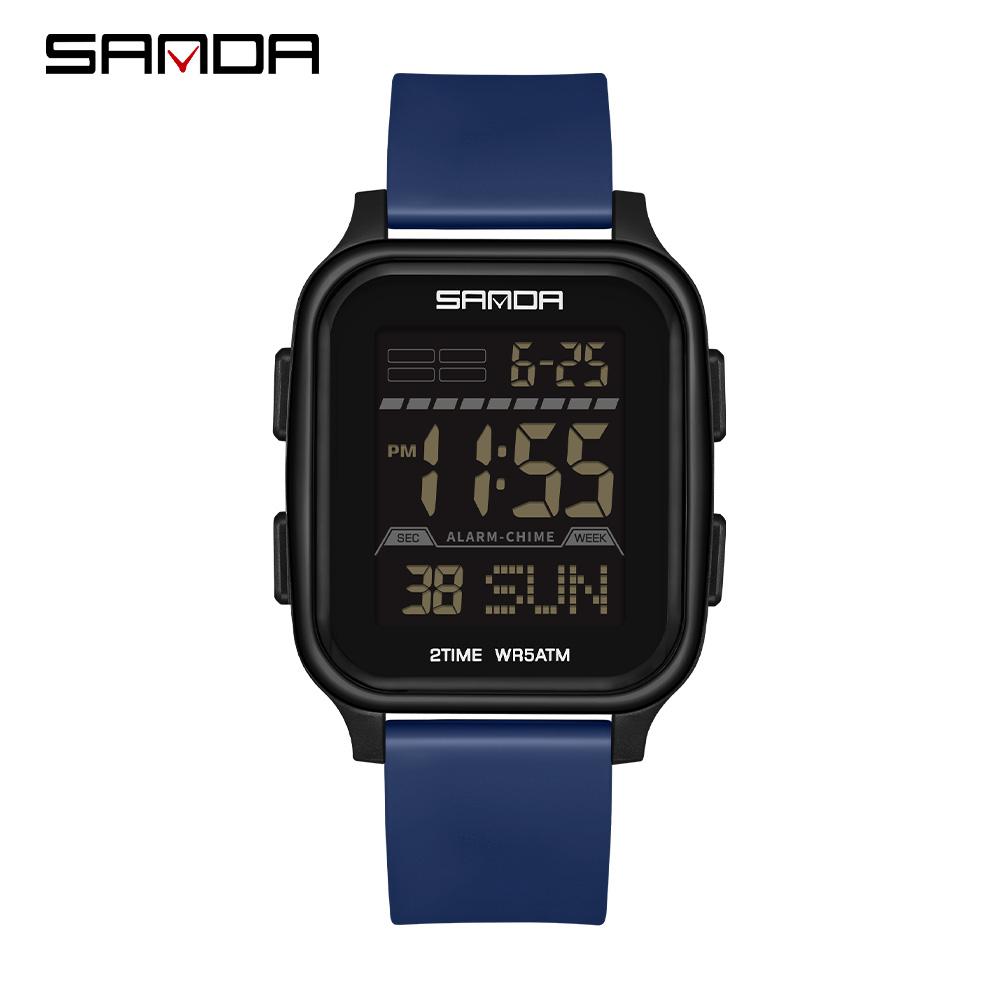 SANDA 2211 Leisure Men's Electronic Watch Multi functional Square Dial Calendar Sports Fluorescent Waterproof Digital Watch