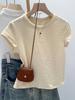 Milk blue texture Korean simple short-sleeved women's T-shirt summer slim-fitting and thin niche foreign style bottoming shirt top