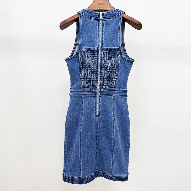 2026 Spring/Summer High Street Elegant Rope Tie Washed Denim Pinafore Dress - Stretchy Fit