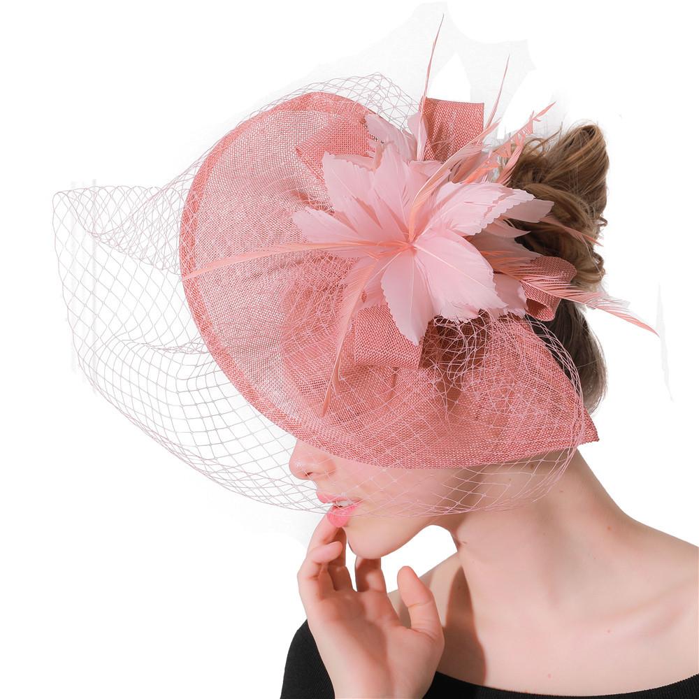 New European And American Style Deep Leather Pink Hair Accessories Mysterious Mesh Cover Headgear Gift Hat