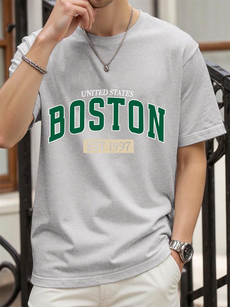 United States Boston Est 1997 Print T Shirt Men Summer AllMatch Streetwear Trendy ONeck Clothes Cotton Oversized Man TShirts