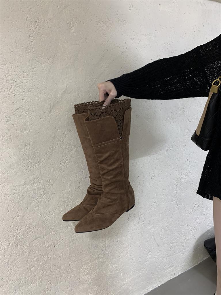 French retro pointed inner increase knight boots women's 2025 autumn and winter new temperament versatile and thin but knee boots