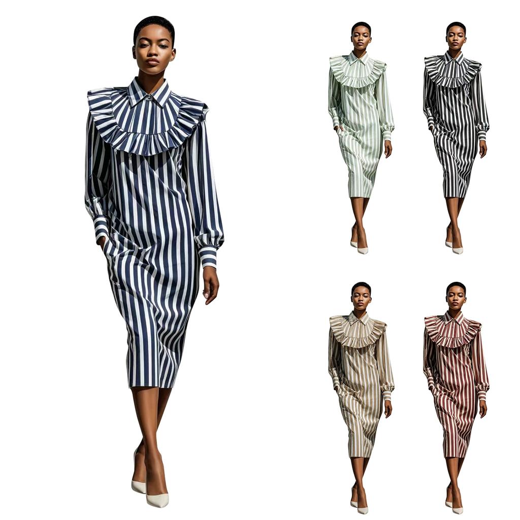 Women's Striped Ruffle Trim Shirt Dress for Resort Vacation Summer Beach Outfit